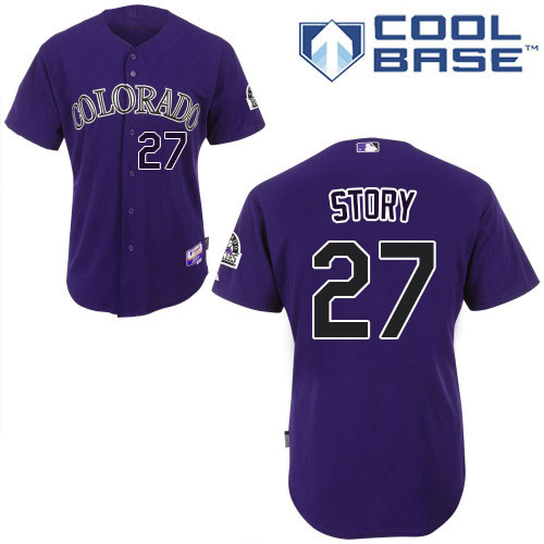Rockies #27 Trevor Story Purple Cool Base Stitched Youth MLB Jersey - Click Image to Close